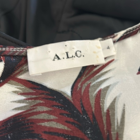 A.L.C. Freja Silk Palm Print Twist Knot Front Mini Dress in Eggshell Khaki Sz 4 - Picture 12 of 13